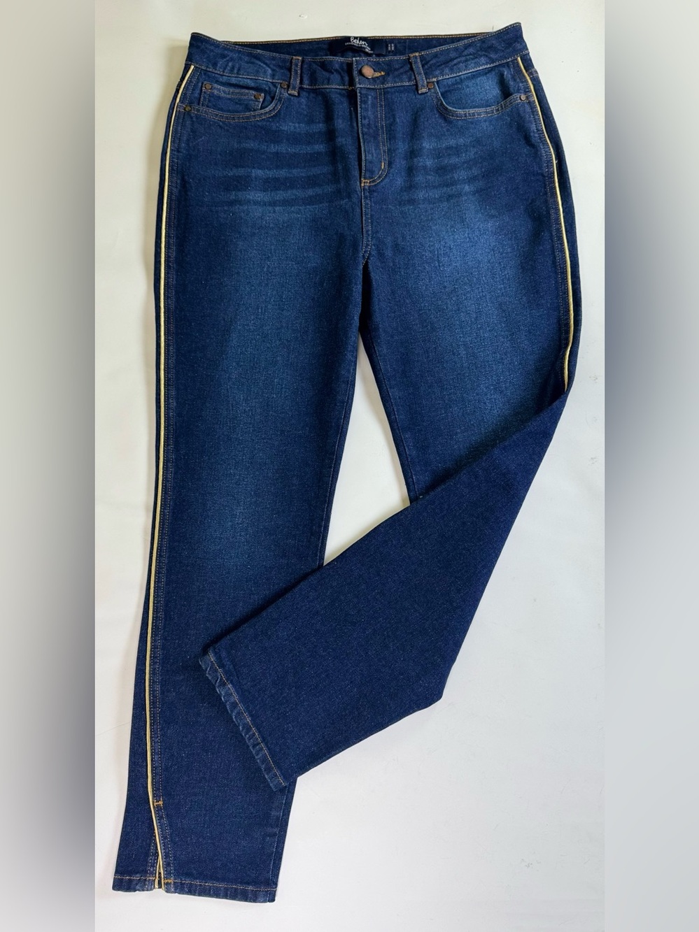 Boden Edinburgh Dark Wash Gold Side Stripe Straight Ankle Jeans Size 10